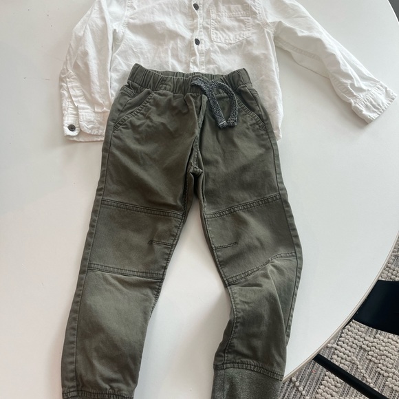 Cat & Jack 4T Long Sleeve Button Down Shirt and Olive Green Pants - Picture 1 of 5